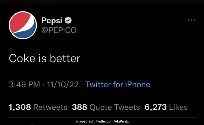 Fake Twitter Account impersonates Pepsi and states that Coke is Better.