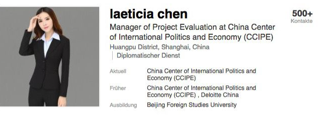 Image from Der Spiegel.  Fake Chinese LinkedIn profile.  One of several used to target 10,000 German Citizens.